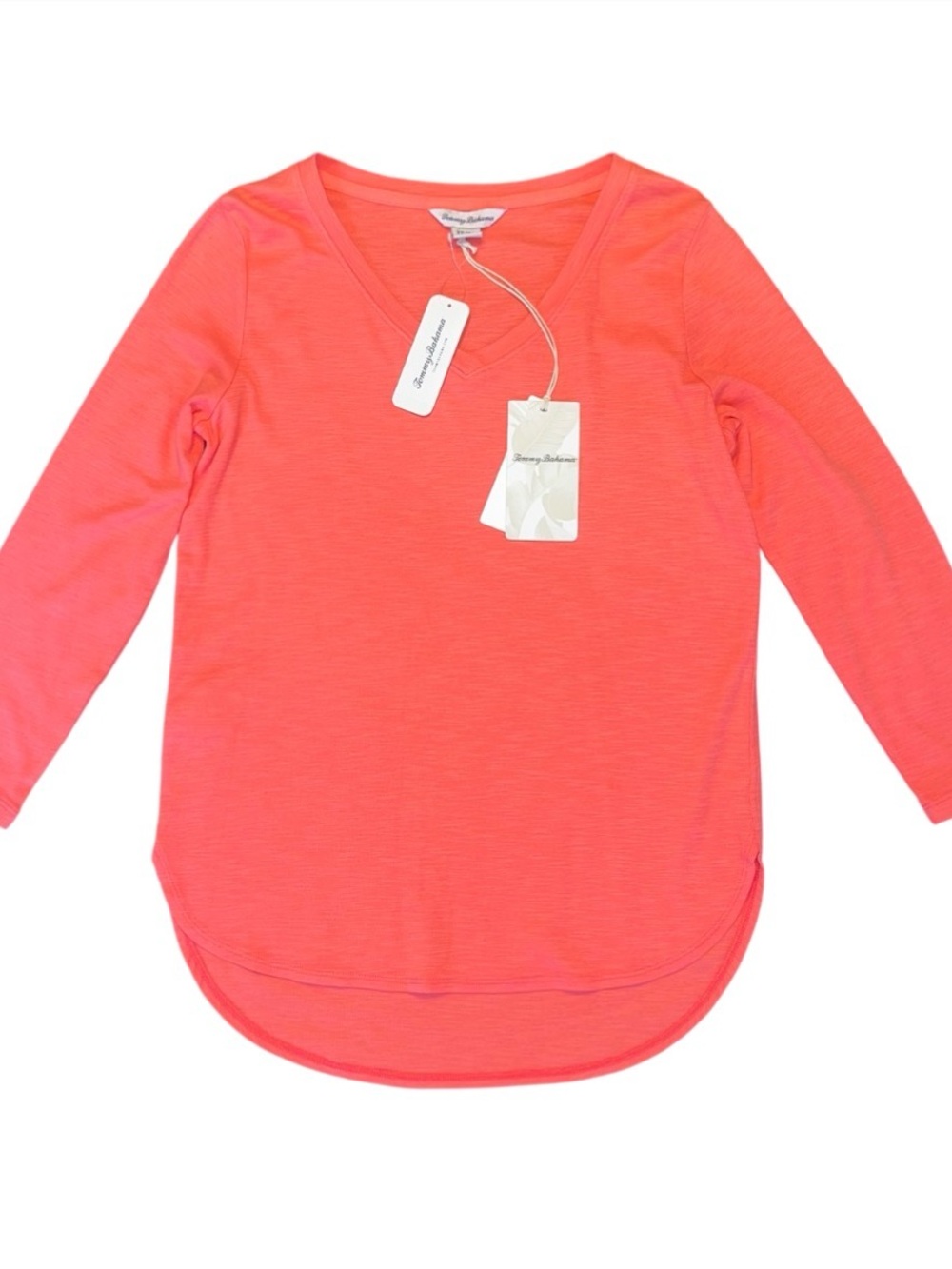 Tommy Bahama Ashby Isles Rib 3/4 Sleeve Tee V Neck Ladies Medium NWT Pink Melon